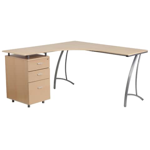 Laminate L-Shape Desk with Three Drawer Pedestal