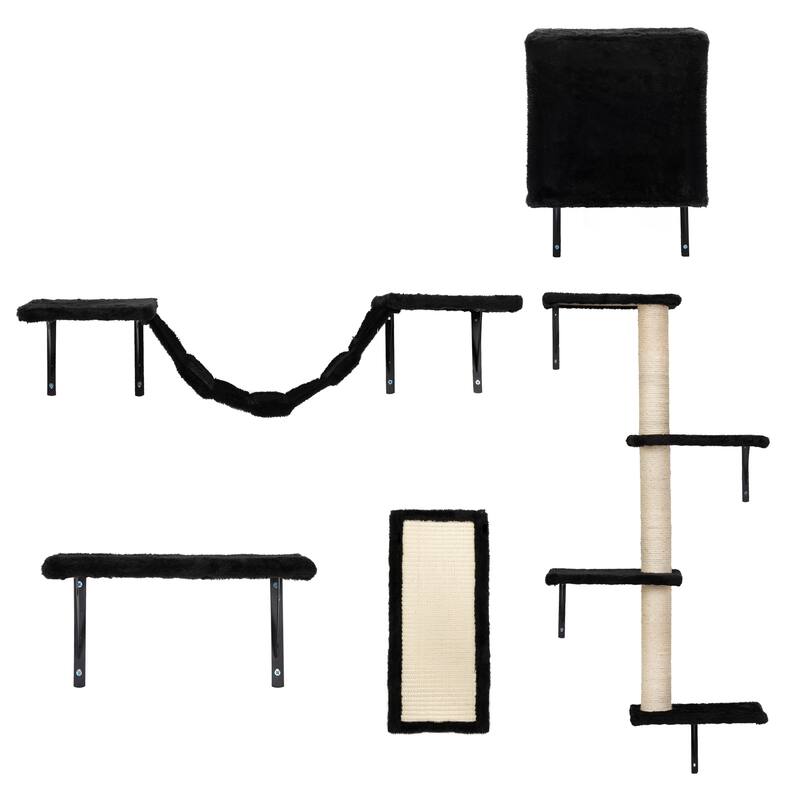 Cat Wall Shelves, Wall-Mounted Cat Climber Set of 5, Floating Cat Perches, Cat Furniture - Black