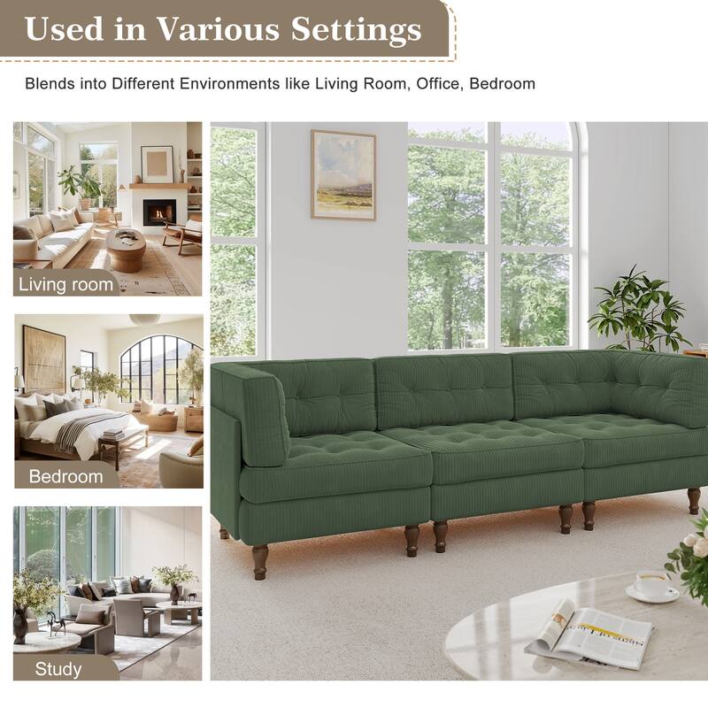 98"W Modular Upholstered Corduroy Sectional Sofa for Living Room