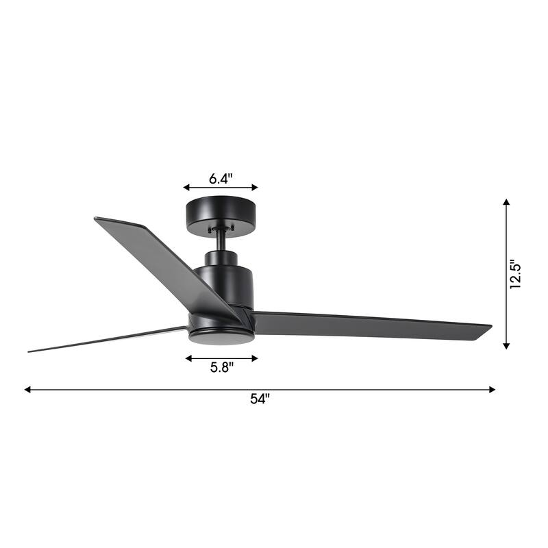 54" Matte Black 6-Speeds Indoor Ceiling Fan without Light - 54-inch W x 12.5-inch H