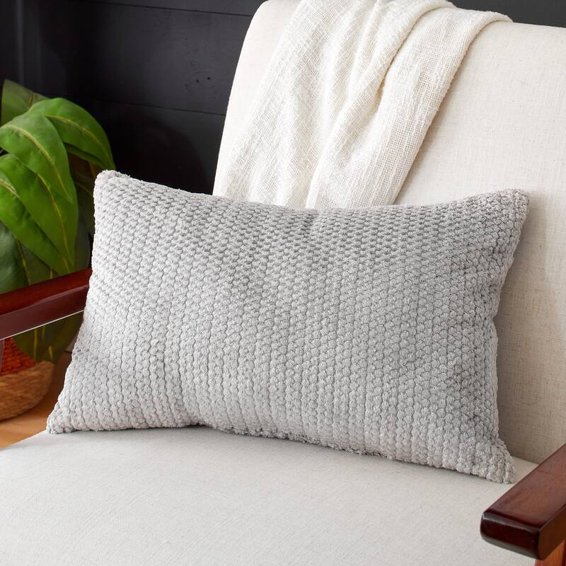 Sorra Home Velvet Shimmer Single Indoor Textured Knife Edge Lumbar Pillow - 16 in x 26 in - Sutherland Dove
