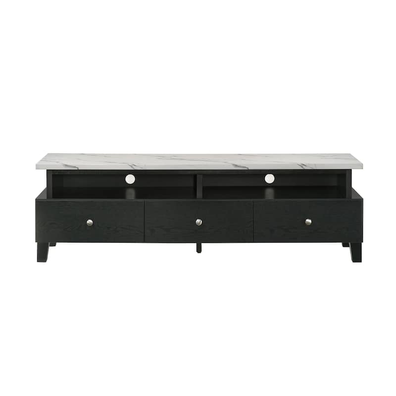 Fiaz 71 Inch TV Stand Media Cabinet, 3 Drawers w 2 Shelves, White Top