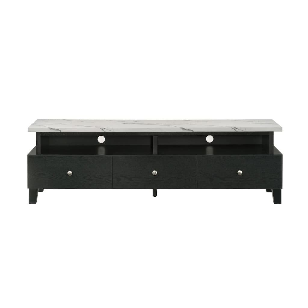 Fiaz 71 Inch TV Stand Media Cabinet, 3 Drawers w 2 Shelves, White Top