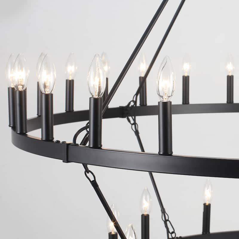 40-Light Candlestick Circle Wagon Wheel Chandelier 2-Tier Farmhouse Chandelier Lighting for Kitchen Island