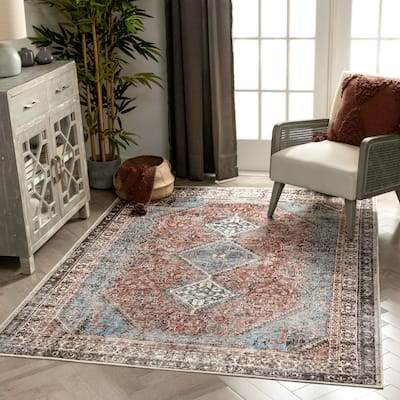 Well Woven Lotus Menda Vintage Medallion Machine Washable Area Rug