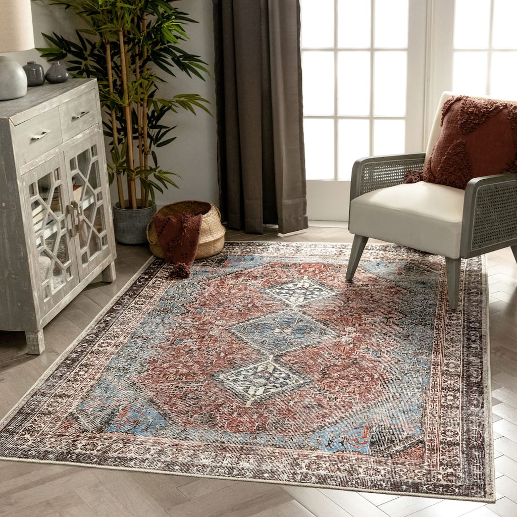 Well Woven Lotus Menda Vintage Medallion Machine Washable Area Rug