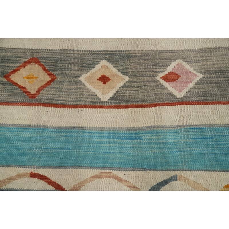 Hand Woven Oriental 100% Wool Carpet Southwestern Tribal Beige & Ivories Kilim Area Rug - 8' 10'' X 5' 7''