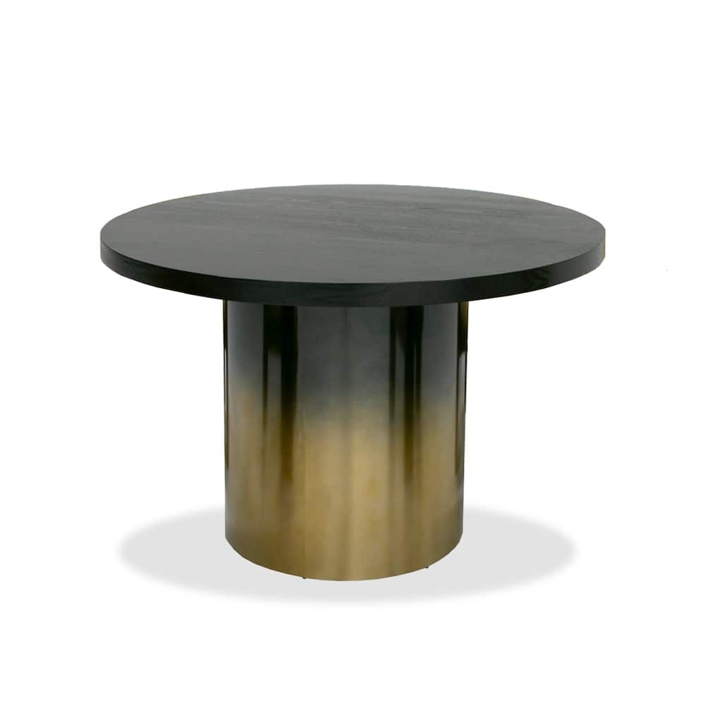 Cid Vito 47 Inch Dining Table, Round Top, Steel Pedestal Base, Black Wood