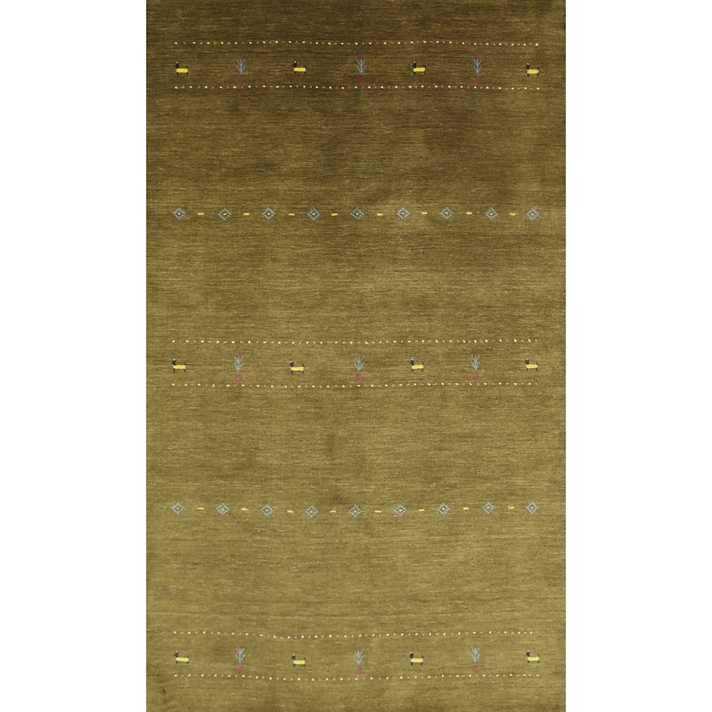Hand Knotted Oriental 100% Wool Carpet Tribal Animal Pictorial Green Gabbeh Area Rug - 7' 8'' X 4' 11''