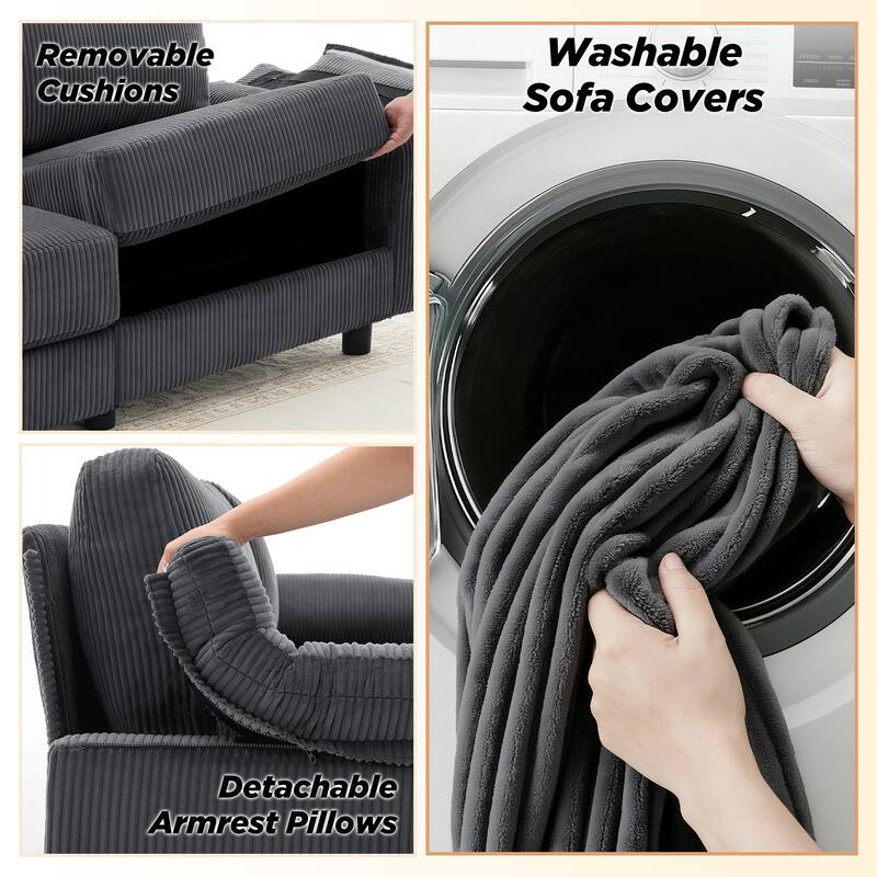 Modern 63.5" Corduroy Upholstered Sofa Couch Loveseat Sofa with Pillow Top Arms