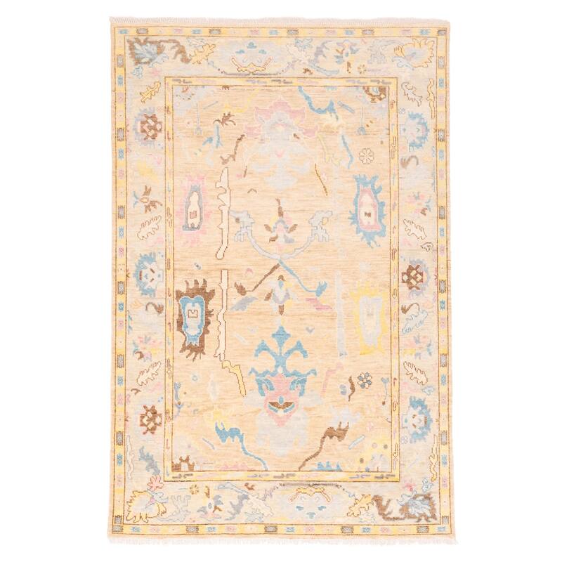 ECARPETGALLERY Hand-knotted Modern Oushak Tan Wool Rug - 6'2 x 9'1