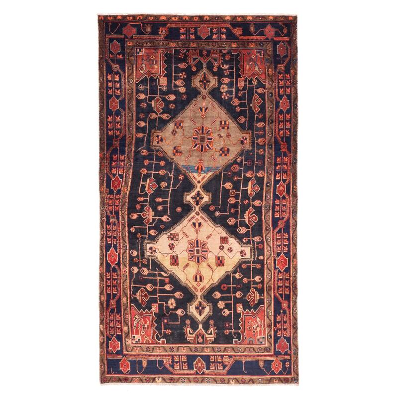 ECARPETGALLERY Hand-knotted Anatolian Vintage Dark Navy Wool Rug - 5'1 x 9'4