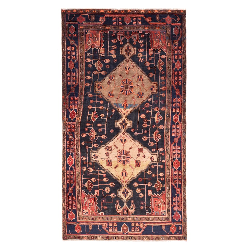 ECARPETGALLERY Hand-knotted Anatolian Vintage Dark Navy Wool Rug - 5'1 x 9'4