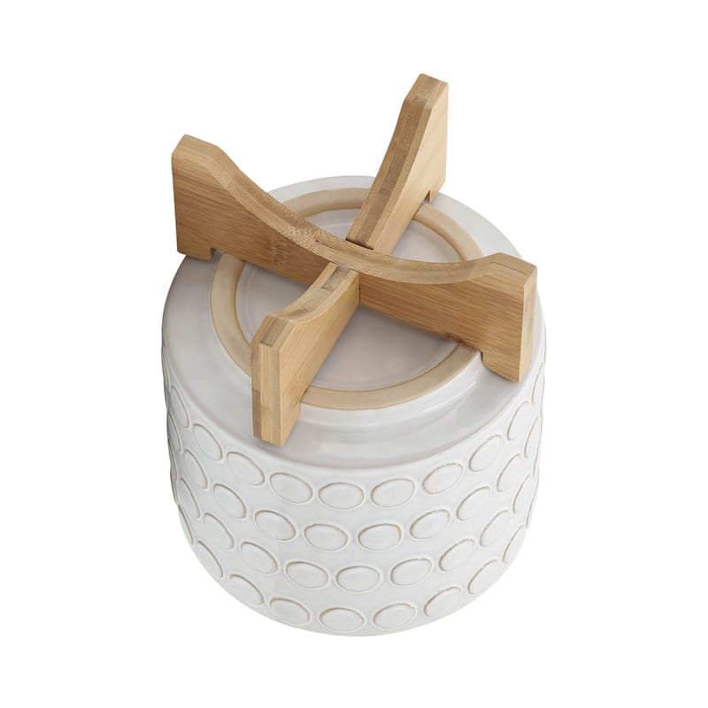 Sagebrook Home Ceramic Planters: Elevate Your Greenery with Stylish Bamboo Wood Stands - Perfect Home Decor Accessory