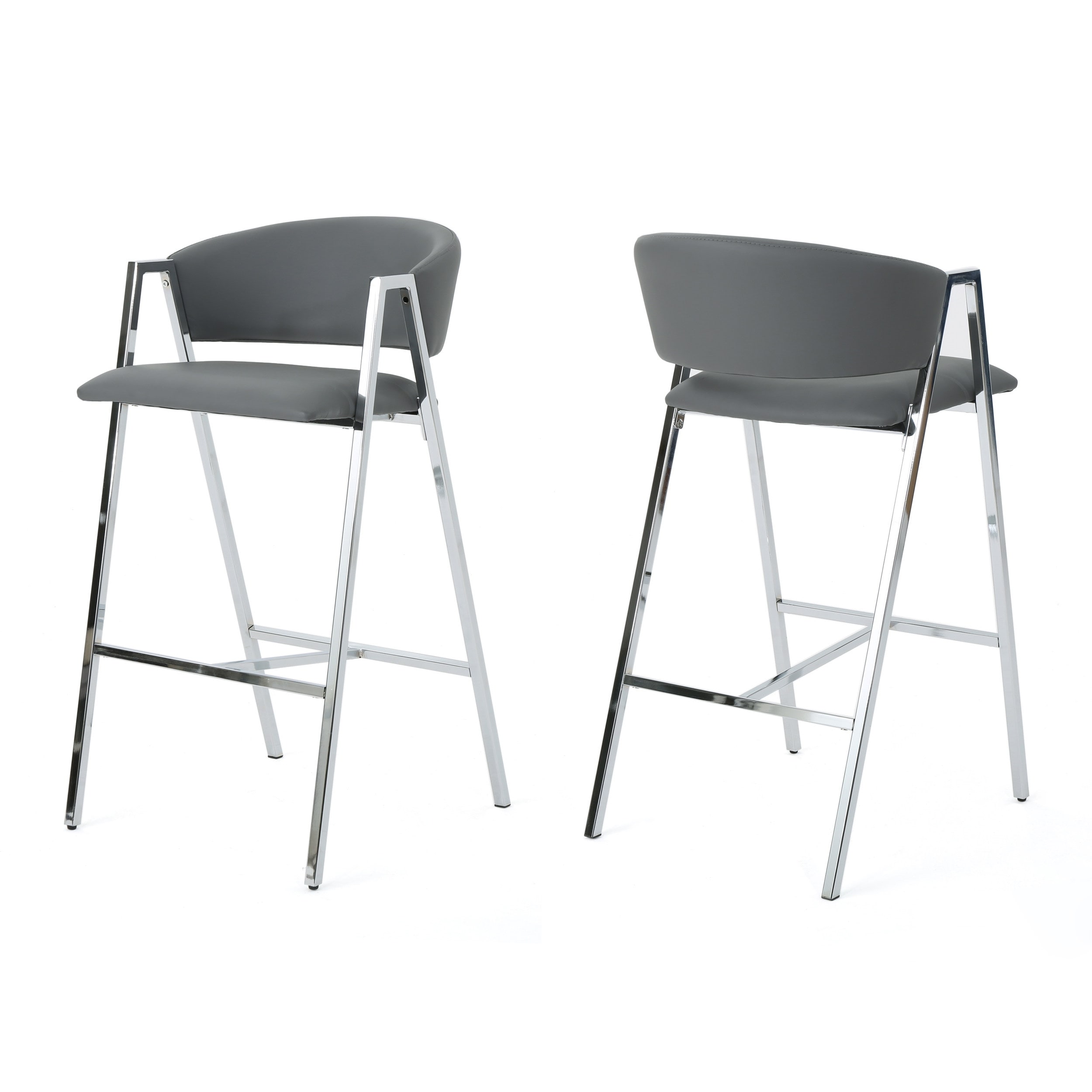 Metal Bar Stools Set of 2 with Armrests and Footrest, Modern Low Back PU Leather Bar Stool