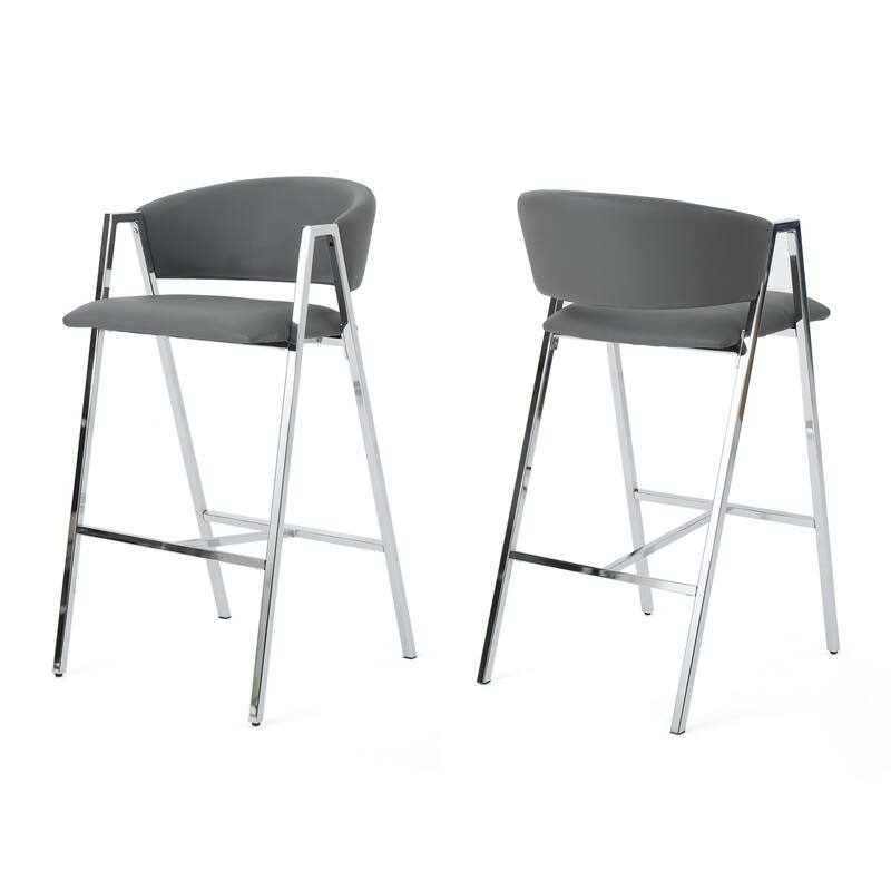 Roomfitters Contemporary Counter Height Metal Bar Stools, Set of 2, Upholstered Footrest Seating, Kitchen Island Chairs