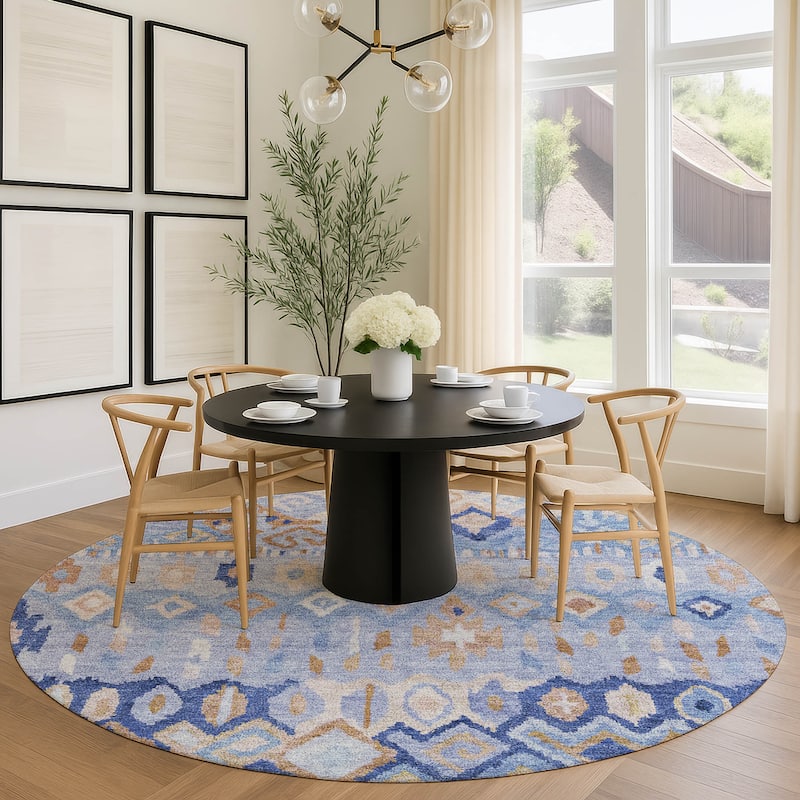 Machine Washable Indoor/ Outdoor Boho Moroccan Chantille Rug