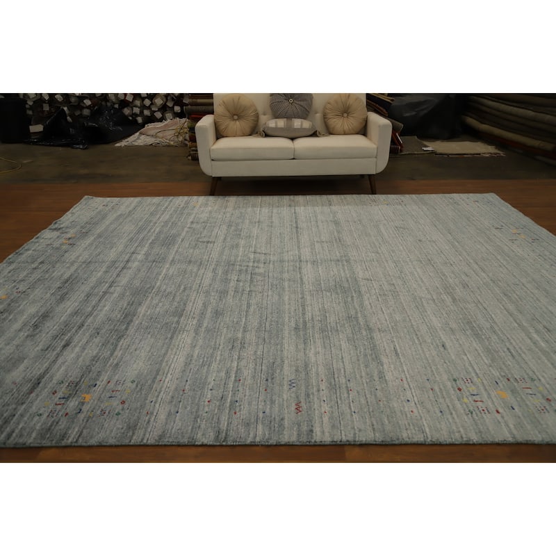 Hand Knotted Oriental Viscose Silk Carpet Tribal Animal Pictorial Greys & Charcoal Gabbeh Area Rug - 11' 9'' X 9' 10''