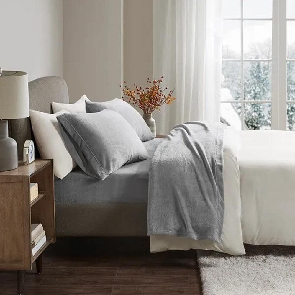 4pc Twin Cozy Soft Micro Fleece Plush Deep Pocket Sheet Set Grey