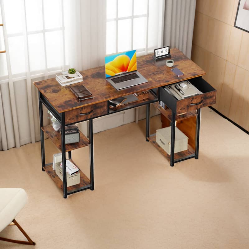 Computer Desk - Features Storage, Fabric Bag, Headphone Hook - Brown - 48 Inches