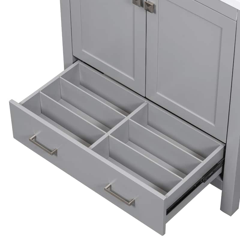 30" White Bathroom Vanity with Single Sink, 2 Doors, and Drawer