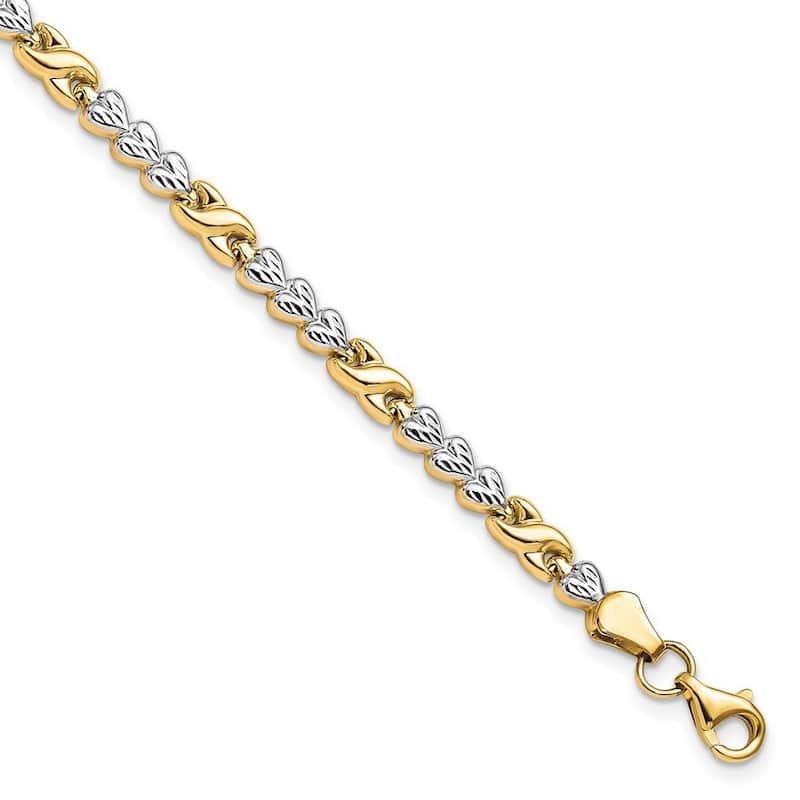 Curata 10k Yellow Gold 7.25" 5mm Rhodium Infinity Heart Bracelet
