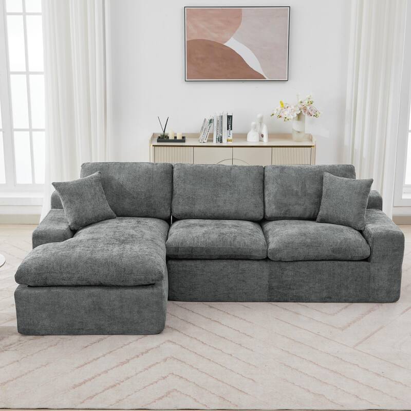 L-Shape Cloud Sectional Sofa with Chaise, Chenille Modular Boneless Upholstered Couche, Full-Compressed Sofa with Side Pockets