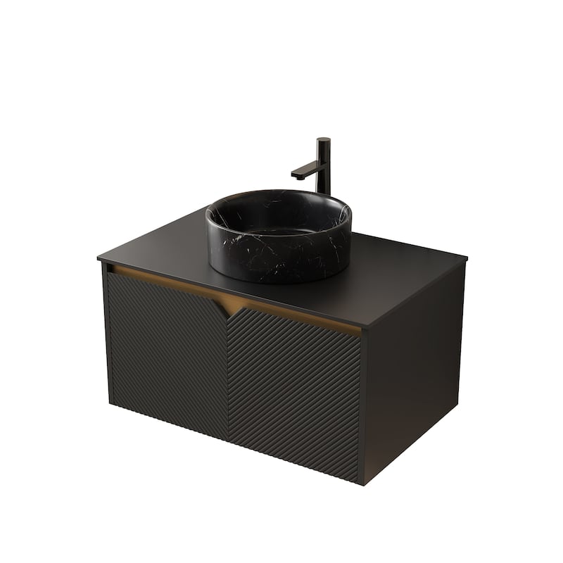 GDFStudio - Ruben Modern Floating Bathroom Vanity with Twill Double Doors, Metal Trim & Black Sintered Stone Countertop