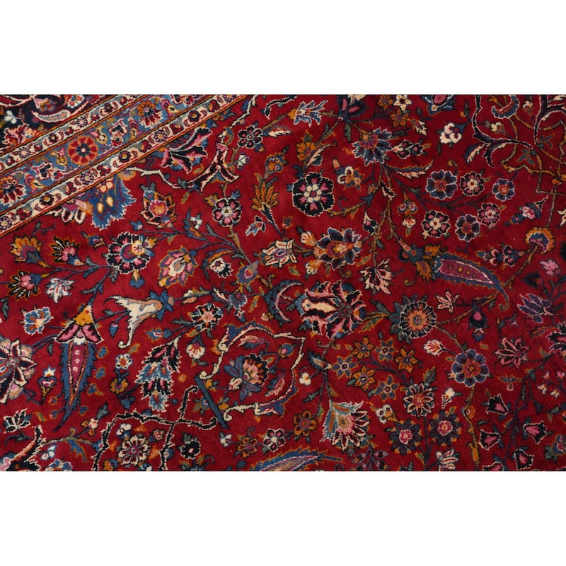 Hand Knotted Oriental 100% Wool Carpet Traditional Floral Red Kashan Area Rug - 13' 4'' X 8' 10''