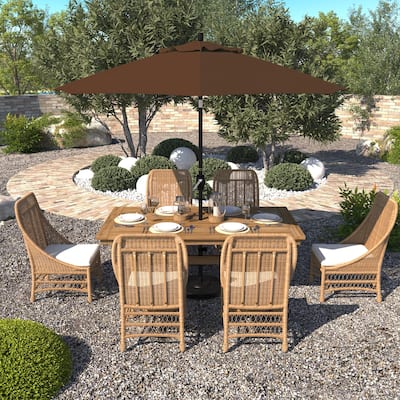 California Umbrella 9' Rd. Aluminum Patio Umbrella, Crank Lift with Push Button Tilt, Black Finish, Pacifica Fabric