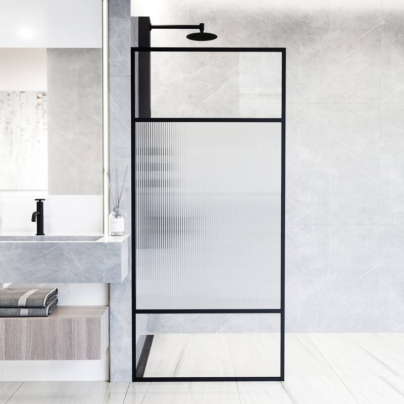 VIGO Essex 34" W x 74" H Framed Fixed Shower Screen - Matte Black