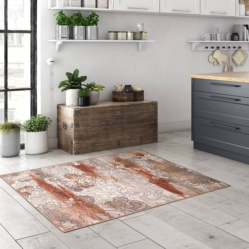 My Magic Carpet Machine Washable Rug Vienna Abstract Natural
