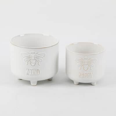 6" & 4.75" BE KIND Footed Ceramic Planter Set of 2