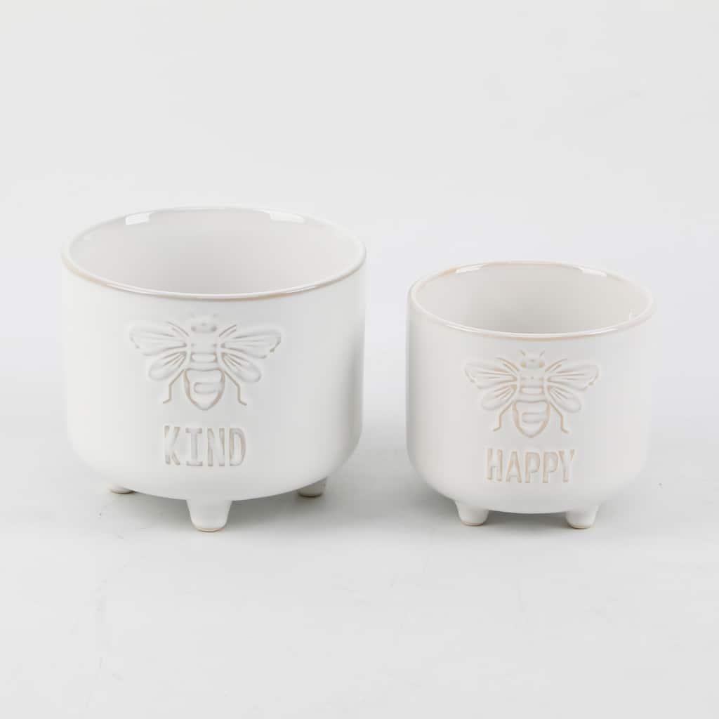 6" & 4.75" BE KIND Footed Ceramic Planter Set of 2