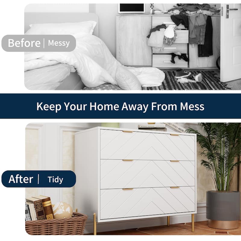 Clihome 3-Drawer Storage Chest Dresser for Bedroom