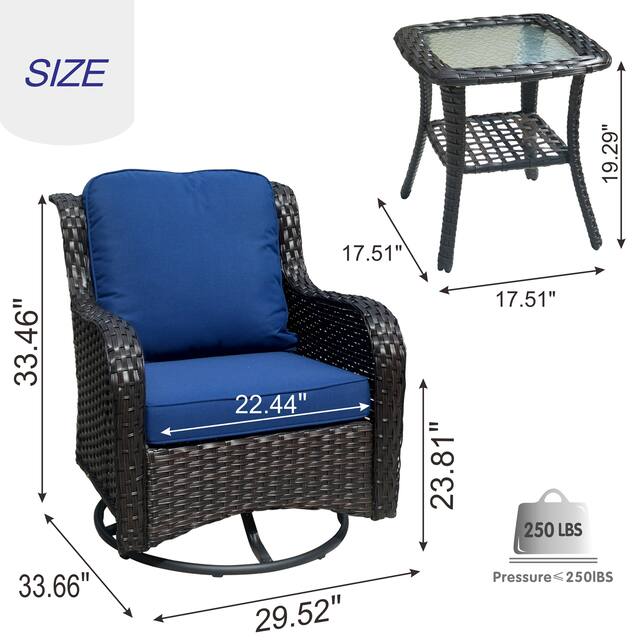OVIOS 3-piece Rattan Wicker Rocking Swivel Chair Set