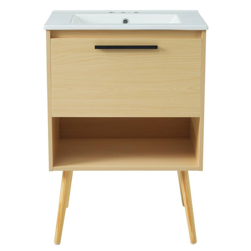 GDFStudio - Elias 24" Bathroom Vanity with Sink, Freestanding Cabinet with Drawer and Open Storage