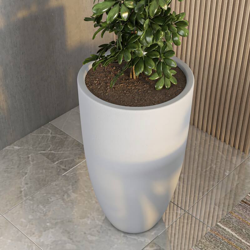 Crete Tapered Round Planter, Durable Fiberstone & Clay Indoor/Outdoor Pot with Drainage