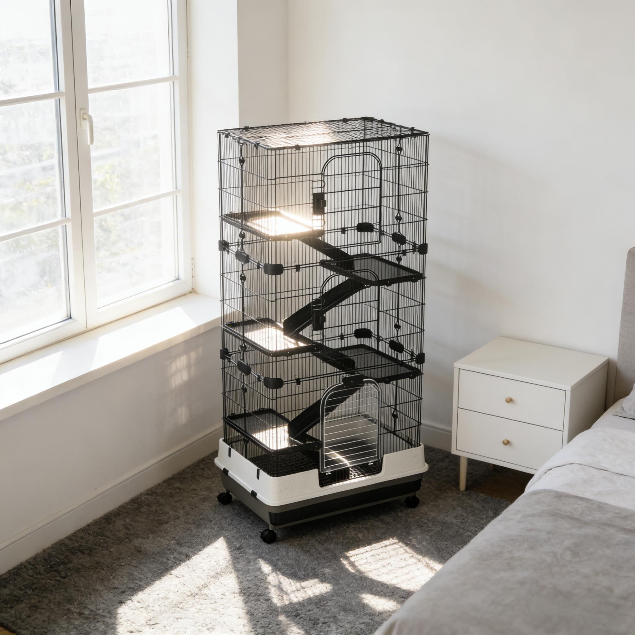 Small Animal Rabbit Cage,Spacious Pet House is designed for convenient cleaning - Black,White