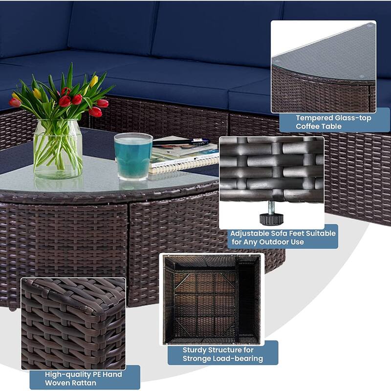 Suncrown Outdoor 6-piece Brown Rattan Sectional Sofa Set with Table