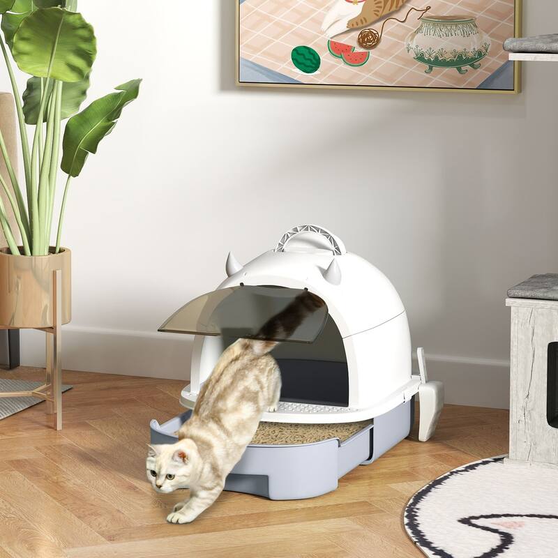 Enclosed Cat Litter Box with Drawer and Deodorizing Bags Scoop Ideal for Small Cats