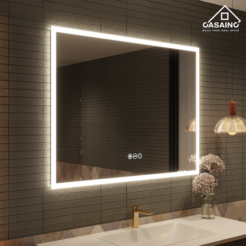 48 in. W x 36 in. H Large Rectangular Frameless LED Wall-Mounted Bathroom Vanity Mirror with Side Light-Emitting in Silver - Silver