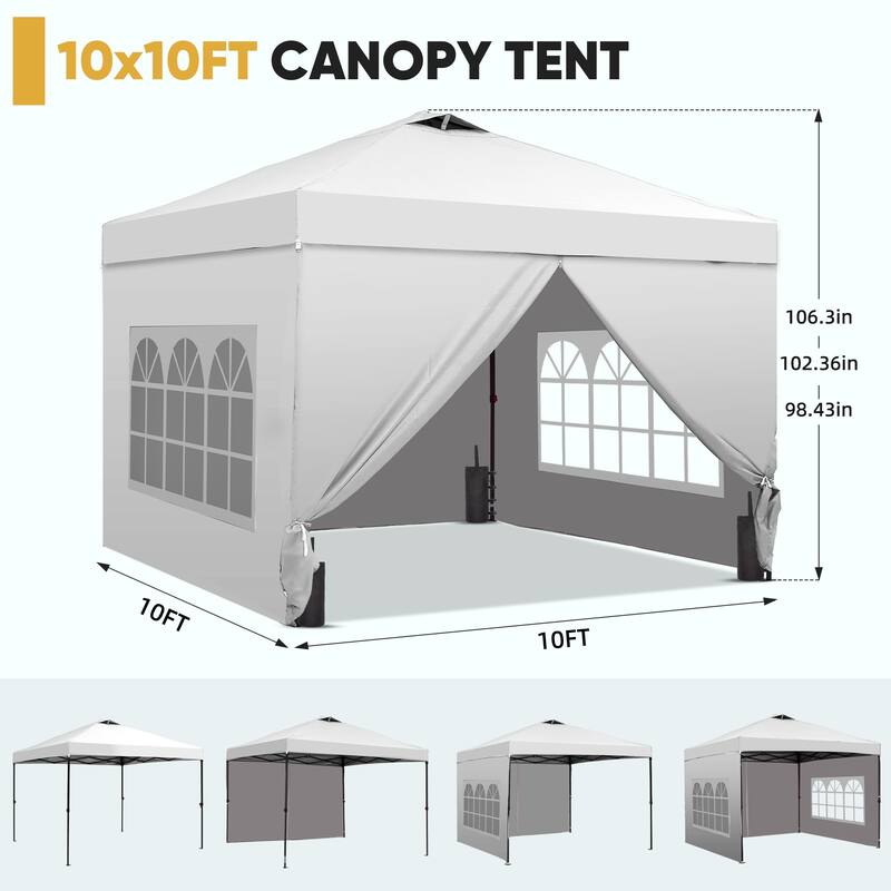 Ainfox 10x10 Pop Up Canopy Tent with 4 Sidewalls, Easy Set up with One Push Lift Outdoor Beach Gazebos with 4 Sandbags