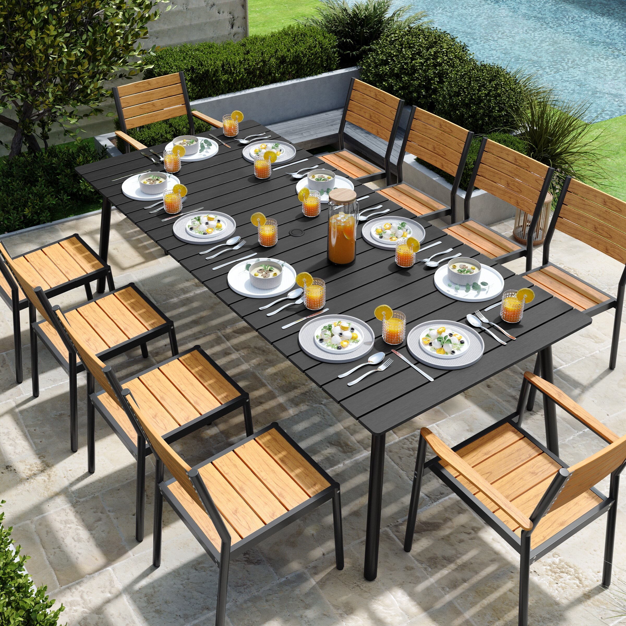 Sandestria dining table with umbrella option by havenside home hotsell