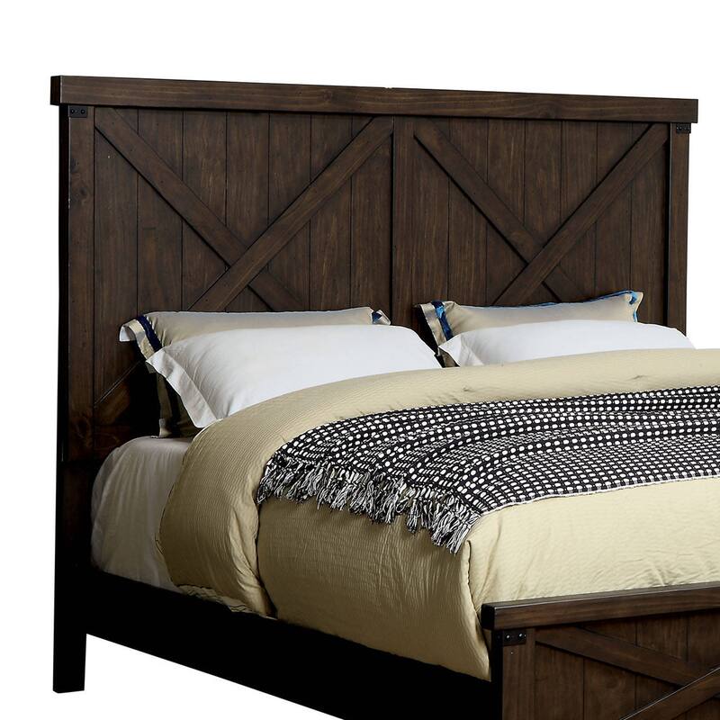 Rustic Wooden Eastern King Size Bed with Barn Style, Walnut Brown