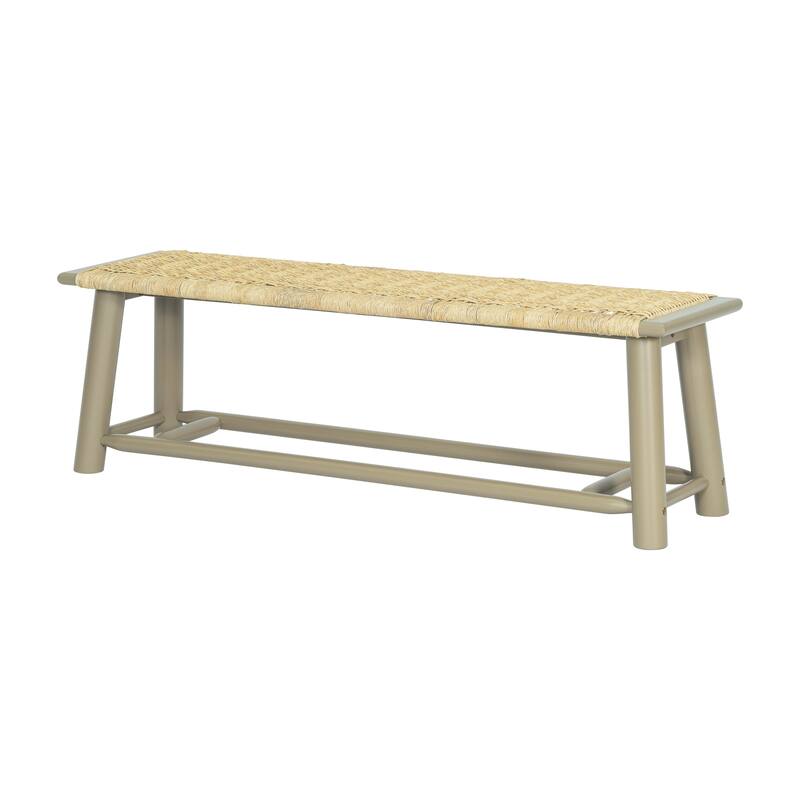 Farmhouse Modern Solid Wood Rattan Bench - 59 Inch Indoor & Covered Outdoor Bench Walnut Finish Multi-Functional Design