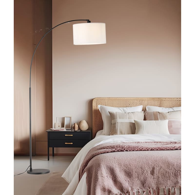 74.8" Black Mid-Century Modern Arch Floor Lamp with Multi-Angle Task Shade