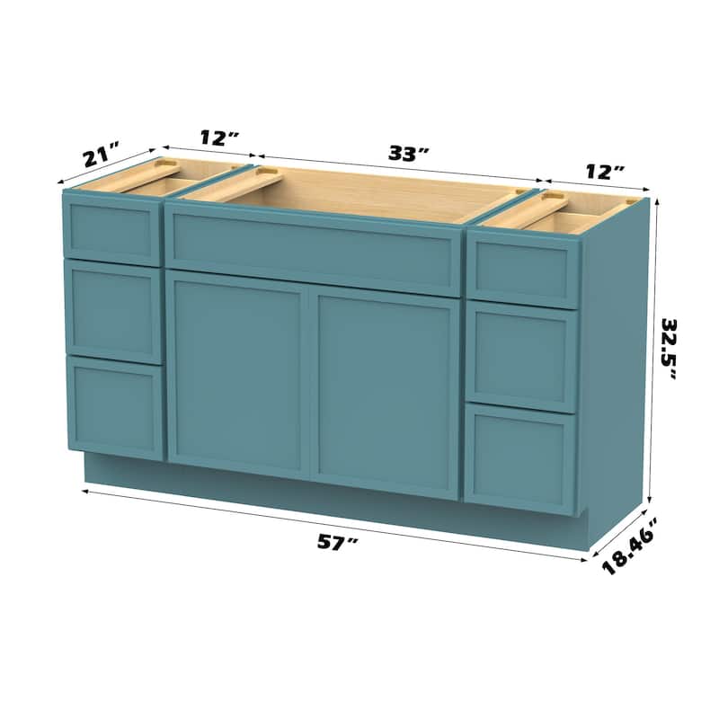 Vanity Art 57" Birch Freestanding Bathroom Vanity Cabinet without Top