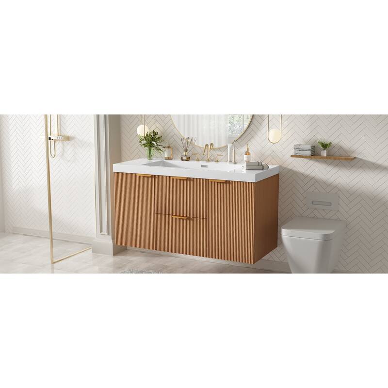 42"Single Sink Bathroom Vanity with SMC Top,MDF Cabinet,Soft Close Doors,U-shaped Drawers,Wall-Mounted Modern Storage Vanity
