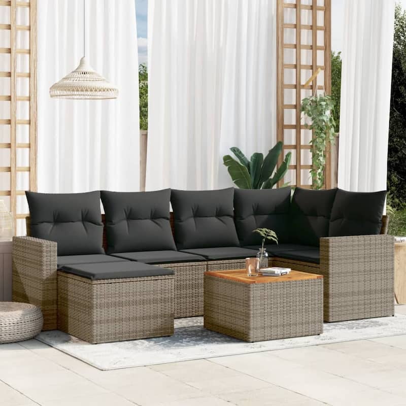 vidaXL Patio Sofa Set with Cushions Outdoor Furniture 7 Piece Poly Rattan - 21.7 x 21.7 x 14.6 - Gray